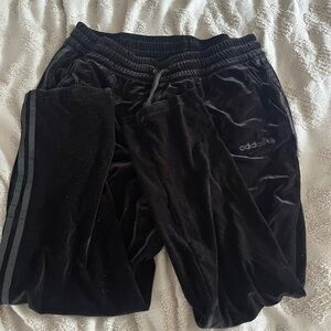 Women’s black velvet adidas pants